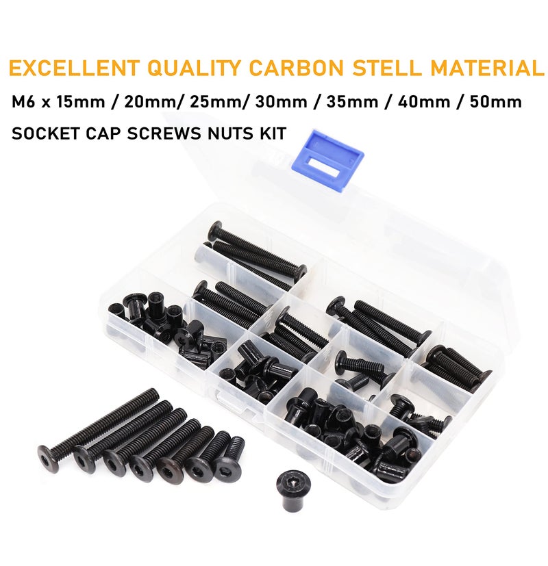 binifiMux Black M6 Hex Drive Socket Cap Bolts Kit, binifiMux 35-Set Allen Head Countsunk Furniture Crib Bolts Nuts Kit, M6x15mm/ 20mm/ 25mm/ 30mm/ 35mm/ 40mm/ 50mm - Image 2
